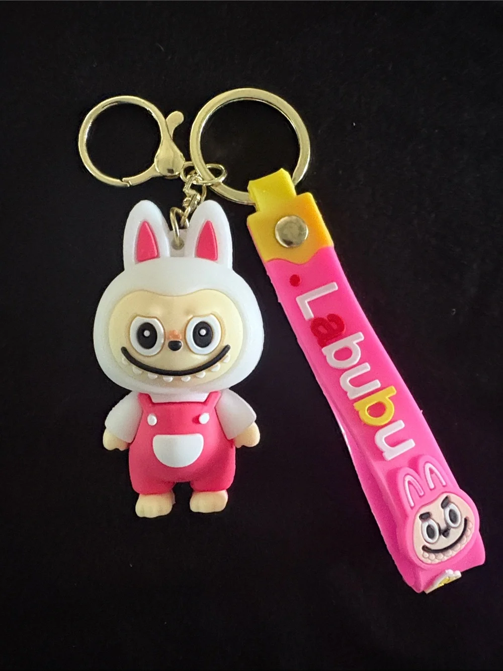 Pink And White Labubu Keychain Bag Charm With Strap